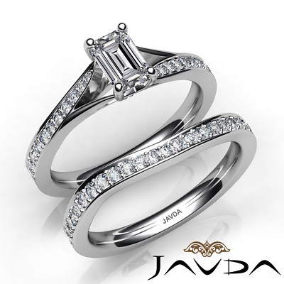 1.9ctw Pave Bridal Set Emerald Diamond Engagement Ring GIA E-VVS2 White Gold