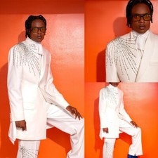 Men Suits Slim Fit Rhinestone Beads Formal Prom Shawl Lapel Tuxedos Prom Jacket