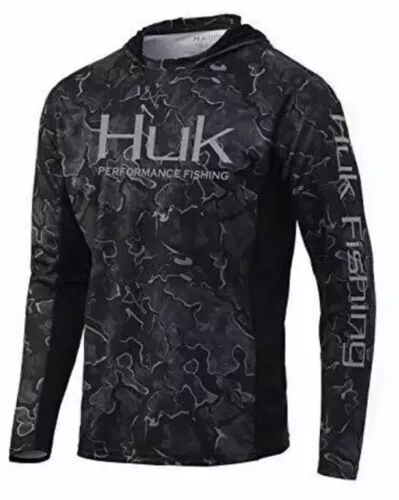 Huk Performance Fishing Men's Icon X Current Camo Hoodie - Black