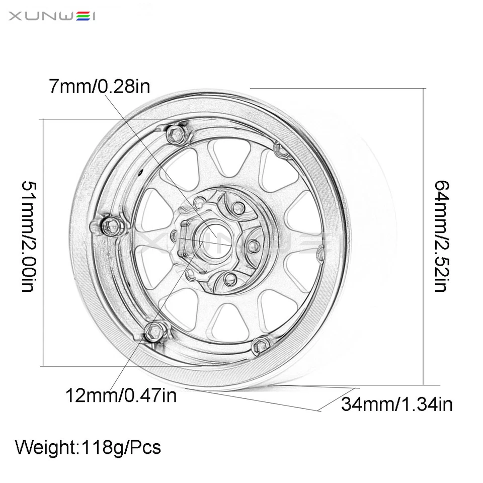 Aluminum -10mm Offset 2.2 inch Beadlock Wheel Rim for RC 1/10 SCX10 TRX4 Crawler - Image 2 of 3