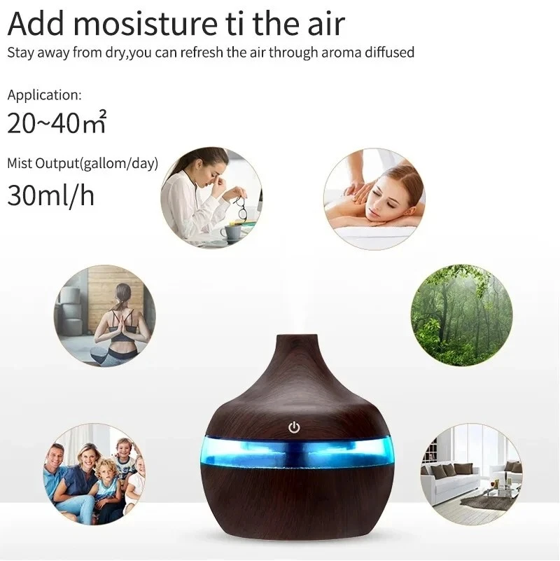 Luftbefeuchter 300ml Ultraschall Aroma Diffusor für Ätherische Öle Aromatherapie - Bild 3 von 4