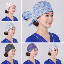 Surgical Scrub Cap Doctor Nurse Bouffant Hat Adjustable Head Cover with Buttons