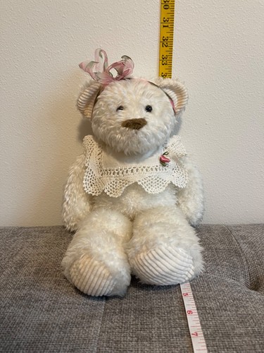 Ivory Teddy Bear First & Main 16” Chiffon with Lace Collar and Bow Headband - Picture 3 of 8