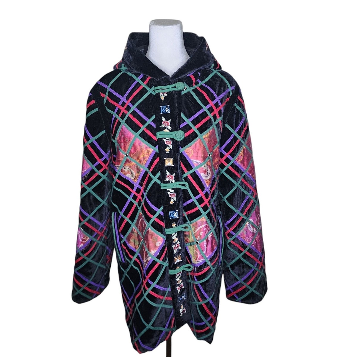 スタイル様 Vintage 90s Hooded Embroidered Chinese Heavy Coat Womens Size XXL
