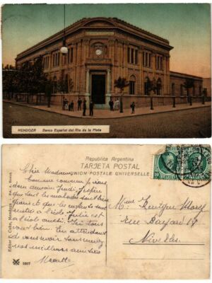 Old postcard AK ARGENTINA - MENDOZA Banco Espanol del Rio de la Plata (420142)