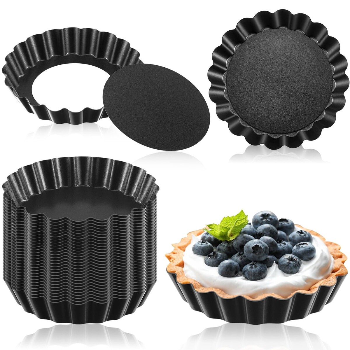 2 Pack Mini Tart Pans - 6-Cavity Non-Stick Fluted Tart Molds, 2.75 Inch Carbon Steel Bakeware For Pies & Desserts