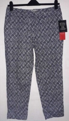 Pure Collection Navy Tile Print Capri Trousers Size UK 14 rrp £79 DH8 AD 15