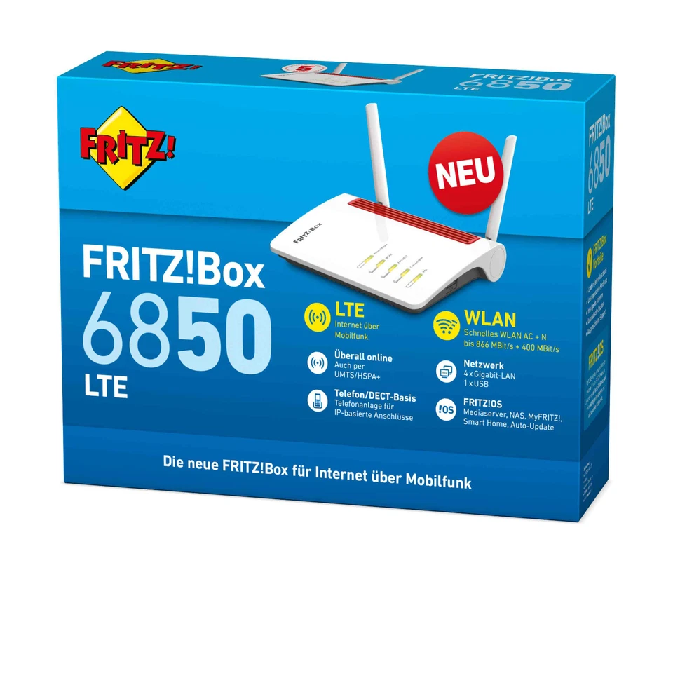 AVM FRITZ!Box 6850 LTE Router | 150 MBit/s | WLAN 4xGigabit-LAN | USB 3.0 weiß - Bild 2 von 4