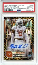 MALIK MUHAMMAD 2025 BOWMAN U CHROME BLACK GOLD STEALTH ROOKIE AUTO 2/25 PSA 10