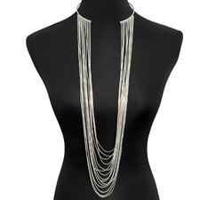 Long Statement Waterfall Cascade Chain *Trinny Style* Silver Necklace