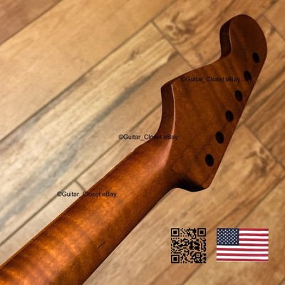 Fat V-Shaped Roasted Flame Maple Strat Neck Satin Fits Warmoth Body CSM2P