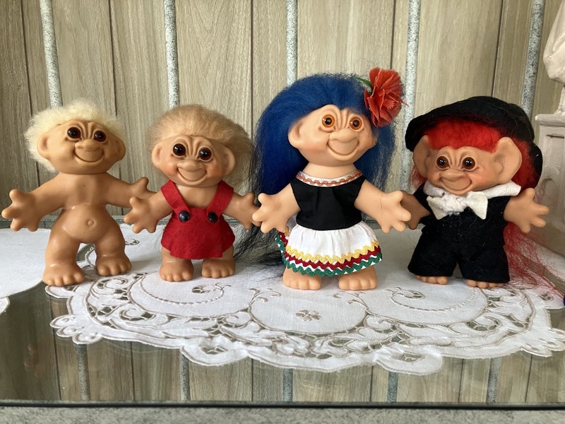 Four Vintage Troll Dolls 1960's Scandia House / DAM Mexican Girl, Groom, etc.