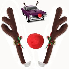 Christmas Car Decoration Kit - Reindeer Antlers with Jingle Bells, No Light