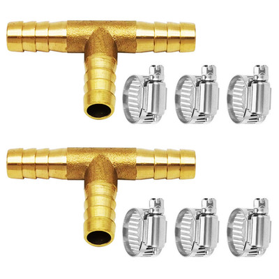 2 Pcs 5/16''(8Mm) Brass Tee Barb Fittings for 3/8'' ID Hose,6 Pcs Stainless Steel