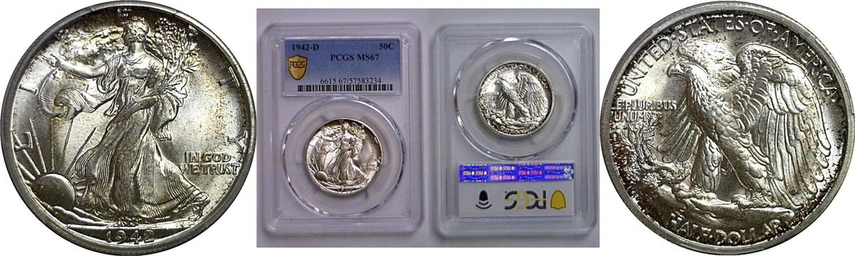 1942 ウォーキング・リバティ  MS 67 Graded 1942 Year Liberty Walking Half Dollars (1916-1947