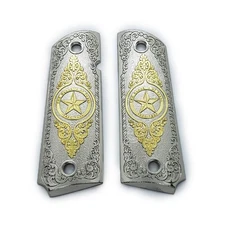 Premium Gun Grips 1911 Colt Full Size Nickel Gold Texas Star With Ambi Cut NEW !