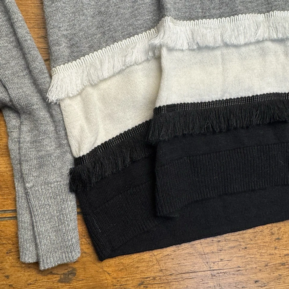 Kensie Womens Fringe Trim Gray Black And White Sweater Small - Image 4 of 4