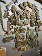Job lot of 50 x British army surplus pouches, webbing misc kit etc CLEARANCE