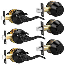 Probrico Front Door Handle And Double Cylinder Deadbolt Set Black Exterior Door