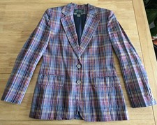 Lauren Ralph Lauren Size 6 Blue Purple Plaid Blazer Linen Jacket