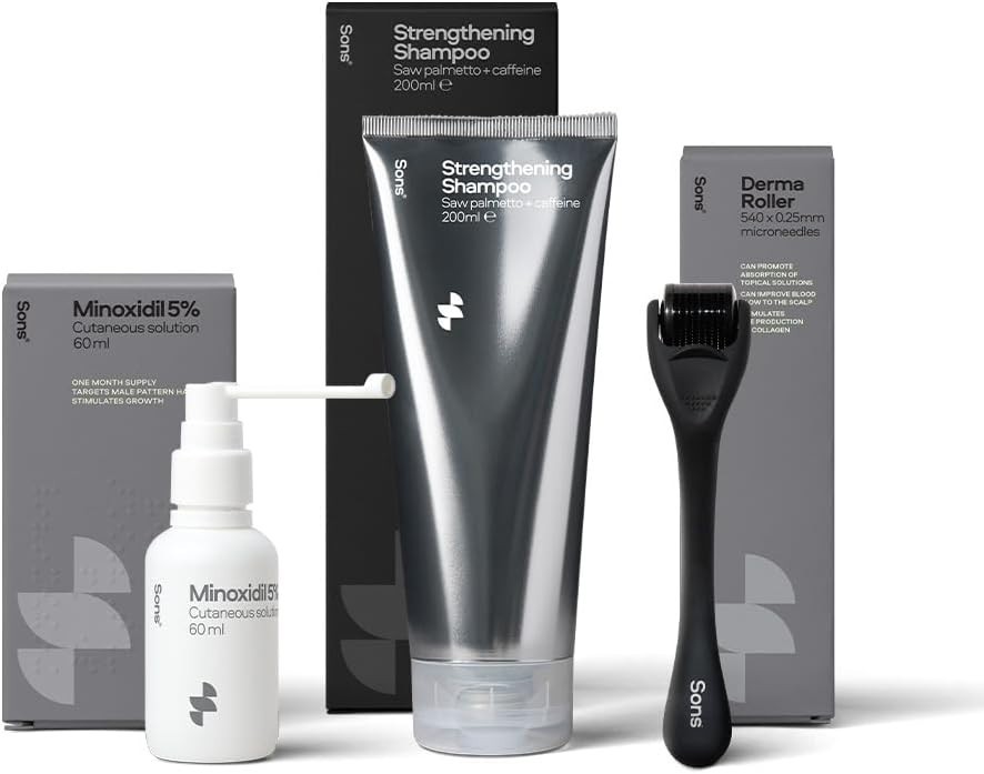 Minoxidil 5% Hair Loss Treatment For Men - Anti-Dandruff Shampoo & Derma Roller
