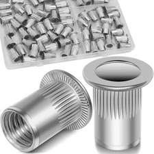 80Pcs M6 Rivet Nuts, 304 Stainless Steel Flat Head Rivnut Threaded Insert Nutser