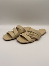 Vince Women's Natural Dallas Strap Leather Square Toe Slide Sandal Sz 6.5