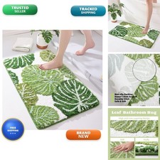 Panstar Green Leaves Bath Mat, Non Slip Large Plant Monstera Leaf Bath Rug