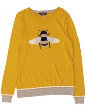 Joules Womens Graphic Boat Neck Jumper Sweater UK 6 XS Yellow Colourblock BU07