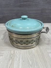 Weller Pottery Turquoise Crackle Glaze Jardiniere Silverplate Holder Pot Vase