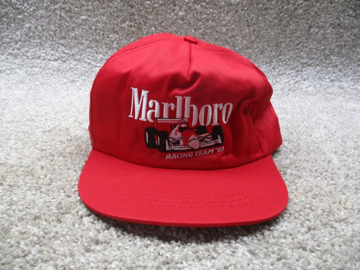 Vintage Marlboro Racing Team Hat Cap Snap Back Mens Red Auto