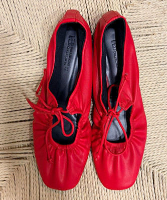 Pull&Bear Women s Red Faux Leather Ballet Flats   Tie Detail   Size 38