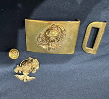 Vintage US Marines Military Brass Belt Buckle and Two Brass Pins