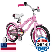 JOYSTAR 16" Girls Bike w/ Training Wheels, Ages 4-7, Beach Cruiser, Light Pink