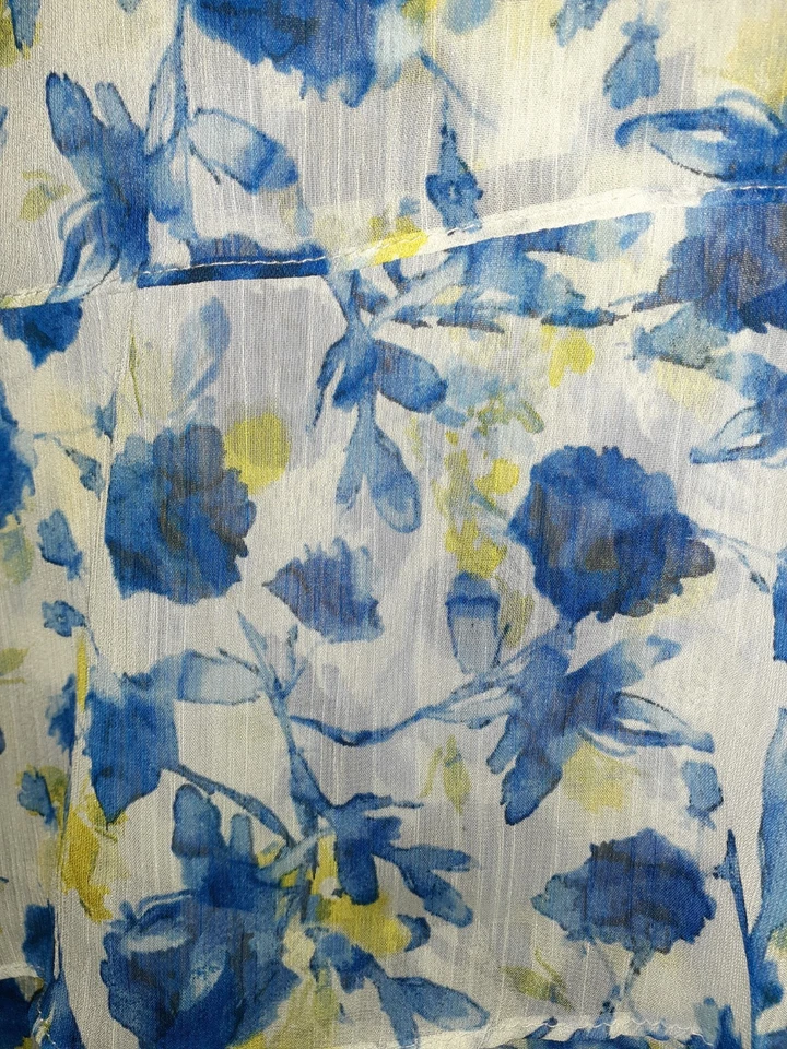 VINCE CAMUTO Size XL A-Line Dress White Blue Yellow Floral Tiered Ruffles Midi - Image 3 of 4