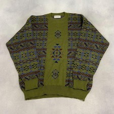 Vintage Abstract Knitted Jumper Patterned Grandad Knit Sweater Men's Xl