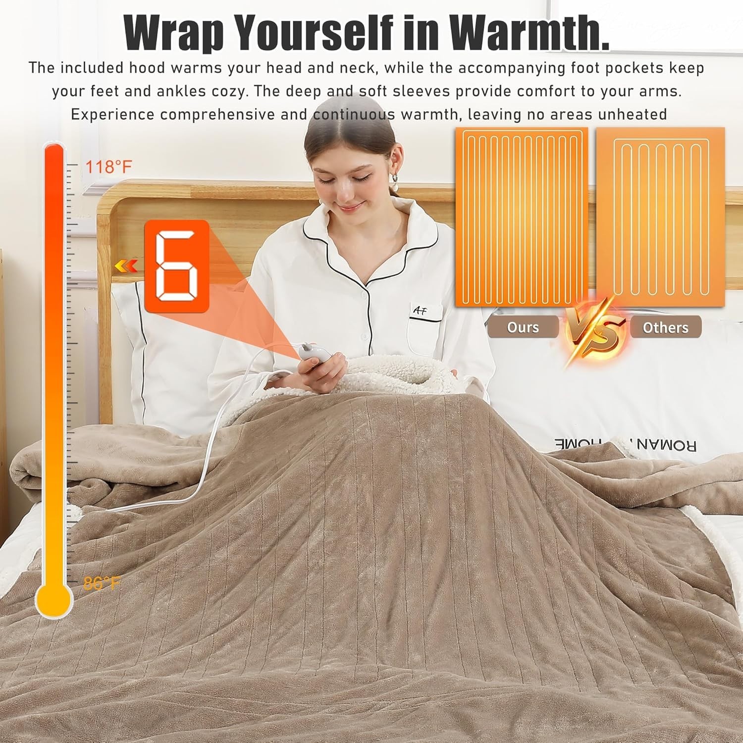 Wearable Heated Blanket with Sleeves Foot Pocket Electric Throw for Women Gift