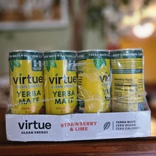 12 Virtue Yerba Mate Strawberry & Lime Natural Energy Drink Zero Sugar 3/2026 