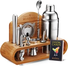 Mixology Bartender Kit with Stand - 19 Piece Bar Set Cocktail Shaker Set, Dri...