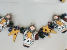 Vintage Country Primitive  Angel Christmas Decor Garland 1980’s I Beleive  28”
