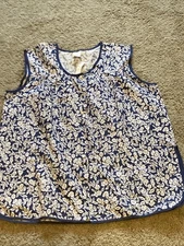 Vintage Full Apron Blue White Floral Print, 2 pocket Large