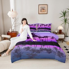 Palm Tree Tropical Bedding Set Queen Size Beach Sunset Scenery Comforter Set ...