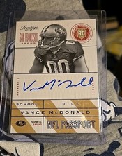 2013 Prestige NFL Passport Vance McDonald rookie on card autograph auto 49ERS 