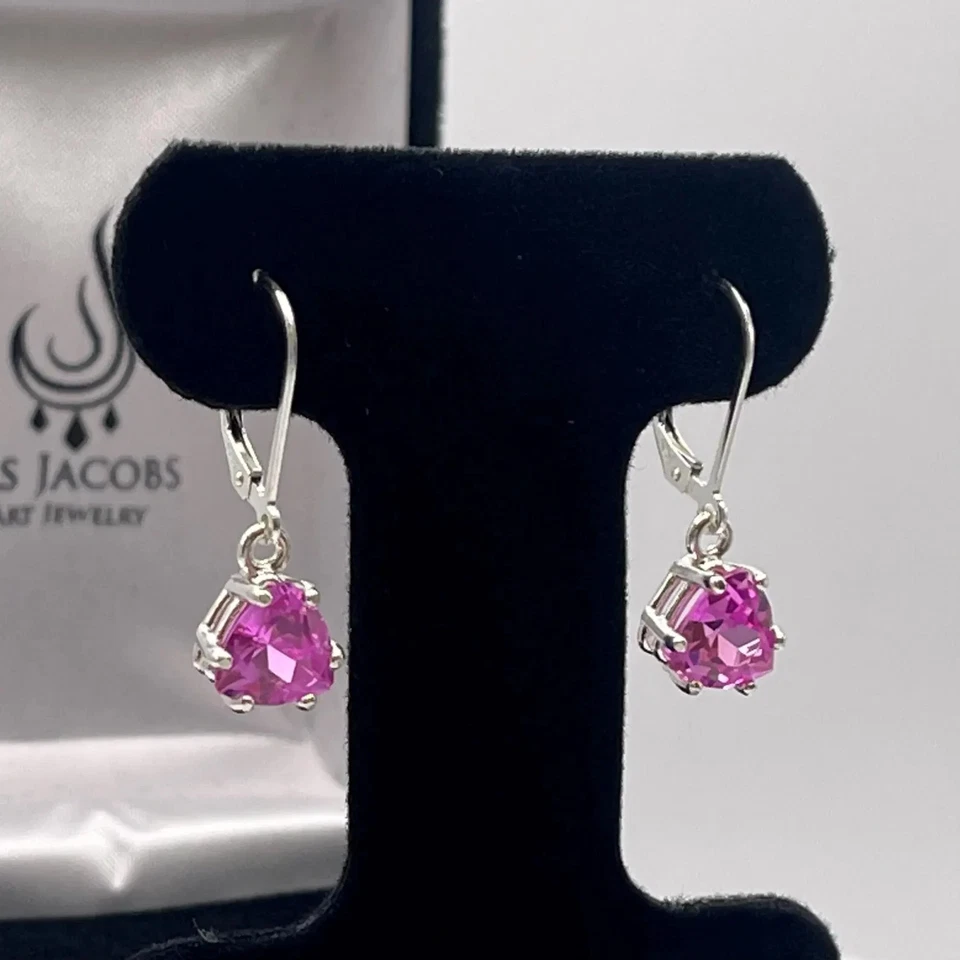 Pendiente de boda de zafiro rosa natural corte trillón de 4,00 quilates platino 950 Foto 4 de 4