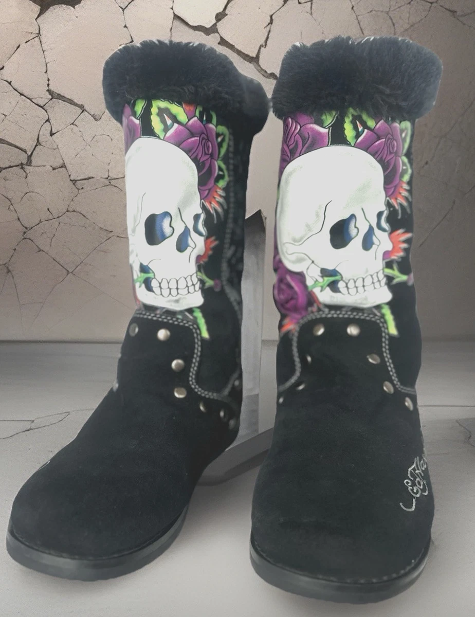 Ed Hardy Flat (Under 1 in) Black Boots for Women for sale | eBay