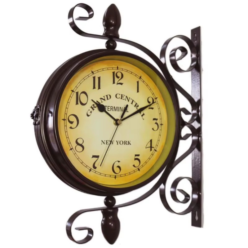 Chic Double-Sided Vintage Wall Clock - Stylish European Design