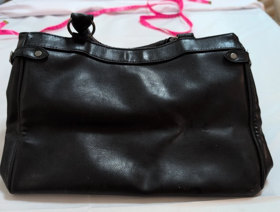 VTG Victotoria's Secret satchel black leather purse bag tote pink lining used - Image 3 of 4