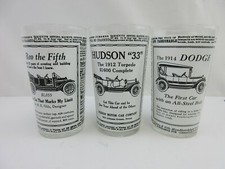 Tres tazas de vidrio con autos antiguos - Dodge 1912 1914 Torpedo Reo the Fifth Hudson 33