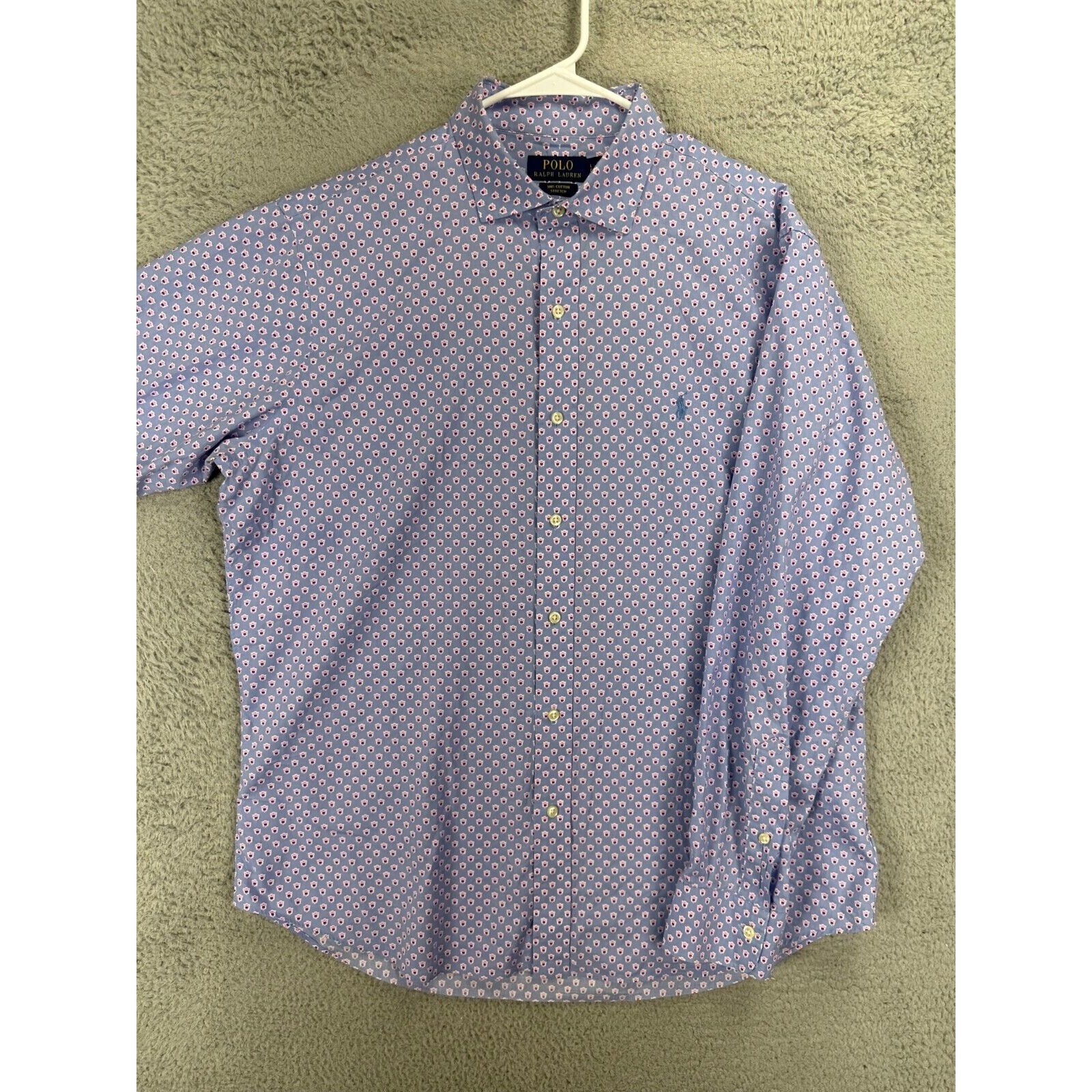 Polo Ralph Lauren camicia con bottoni adulto grande viola geometrica elasticizzata pony uomo