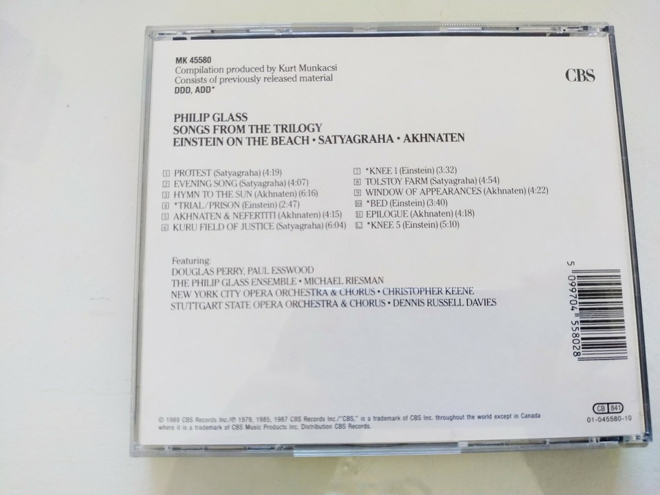 Philip Glass Songs From The Trilogy 1989 CBS CD Am eBay
